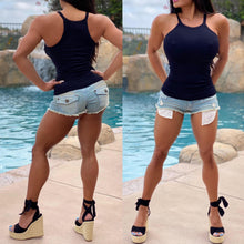Connie's "ISLAND  Black Ribbed Racerback Tank Top" Super Stretchy Semi Sheer...Made in The USA