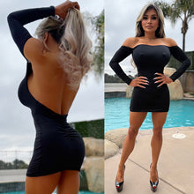 Connie's EXCLUSIVE "VIP VIXEN BLACK COCKTAIL Mini" Backless OFF SHOULDER, RUCHED ASS, Signature Double Fabric Support ... Made in the USA