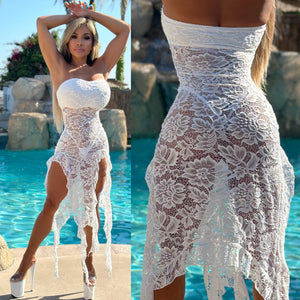 Connie's "Hollywood BaD 🐩 WHITE Club Midi" Stretch Lace is Lined on top ... Not on the Bottom😈😈😈  Made in The USA 💯