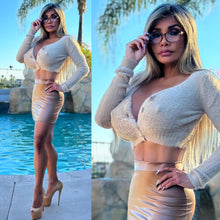 Connie's ... “LIMITED EXCLUSIVE” BAD TEACHER Button Down Crop Top" 4 Button, Scoop Neck, Fluffy CREAM, Full Stretch Fit