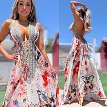 ***LIMITED*** LUX Island BoHo Style, *Silk* High Low Maxi, PINK's Japanese SONG BIRDS and HIBISCUS Print, With Hand Sewn Crystal Accents