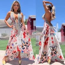 ***LIMITED*** LUX Island BoHo Style, *Silk* High Low Maxi, PINK's Japanese SONG BIRDS and HIBISCUS Print, With Hand Sewn Crystal Accents