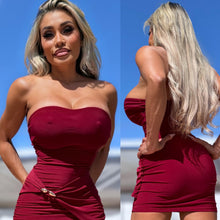 Connie's EXCLUSIVE "RICH STRAPPLESS GOLD ACCENT EVENING MINI" MERLOT 🍷 SHEEN, NO BRA NEEDED with DOUBLE FABRIC SUPPORT, Made in USA