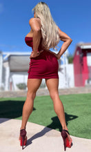 Connie's EXCLUSIVE "RICH STRAPPLESS GOLD ACCENT EVENING MINI" MERLOT 🍷 SHEEN, NO BRA NEEDED with DOUBLE FABRIC SUPPORT, Made in USA