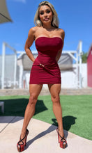 Connie's EXCLUSIVE "RICH STRAPPLESS GOLD ACCENT EVENING MINI" MERLOT 🍷 SHEEN, NO BRA NEEDED with DOUBLE FABRIC SUPPORT, Made in USA