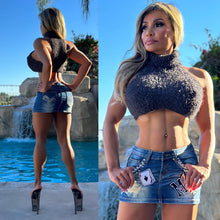 FINAL SALE Connie's ... EXCLUSIVE "FLUFFY Bad Bitch GRAY Sleeveless Slouch Neck Crop Top" Full Stretch Fit