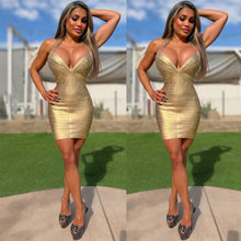 Connie's METALLIC GOLD EXCLUSIVE (COMPARE at Department Stores $199) "CHEST POPPIN BANDAGE MINI" TIGHT and BODY SHAPING, DEEP CHEST, SHORT HALTER, NO BRA NEEDED