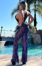Connie's "SHIMMERING IRIDESCENT AMETHYST Sequin CLUB Jumpsuit 🍸🍸🍸 EXTREME PLUNGE built in Bodysuit .. Strategically Semi sheer