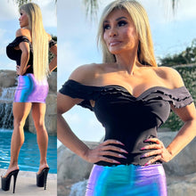 Connie's EXCLUSIVE ITEM!!! "IRIDESCENT BLUE Mini Skirt" Full Stretch Fit...Made in the USA