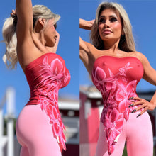 Connie's LIMITED ITEM!!! "ISLAND FLOWERS RED & PINK Top" Asymmetrical, Unlined with Tons of Stretch