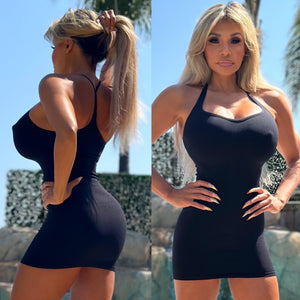 Connie's EXCLUSIVE "HOT SUMMER Daily Driver MICRO Mini" BLACK Super Stretchy Mico Ribbed Racerback Mini Dress