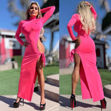Connie's EXCLUSIVE!!!  "PINK Ferrari EVENING Mock Neck MAXI 🍸🍸🍸" High Hip Cut, Thigh Tie, Full stretch Fit, No Zippers