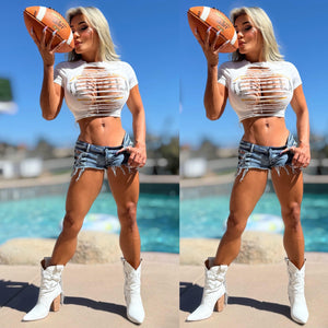 Connie's LIMITED!!! "San Diego Bad B TEQUILA T" SLASHED SOFT STRETCH TIGHT FIT CROP Top, VINTAGE LOOK Graphics, with Potential Exposure