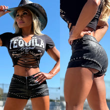 Connie's LIMITED EXCLUSIVE "STRETCH STUDDED 🤠 WESTERN Booty FLASH SHORTS" Stretch BLACK X SUEDE STUDDED Booty Flash Shorts