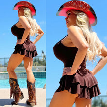 Connie's EXCLUSIVE & LIMITED "Short Short BROWN Stretch Ribbed MICRO Mini" Ruffle Lower and Built in Booty Shorts, Made in The USA (Copy)