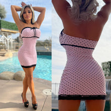 Connie's Exclusive "CUTE VIXEN 😈 PINK POLKA DOT MINI" STRETCH Fit Mesh Lace Mini, No Zippers