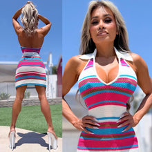 Connie's "SUMMERTIME CLUBHOUSE PINK and BLUE Raspberry🍸Mini" Collared STRETCH BIG STITCH Knit and Backless, NOT Lined 💋