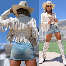 Connie's LIMITED ITEM "SOFT WHITE CREAM SHORT FRINGE CROP JACKET" RICH SUEDE LOOK Perfection, Nice Stretch
