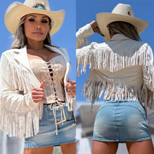 Connie's LIMITED ITEM "SOFT WHITE CREAM SHORT FRINGE CROP JACKET" RICH SUEDE LOOK Perfection, Nice Stretch