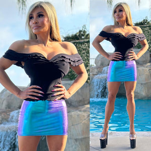 Connie's EXCLUSIVE ITEM!!! "IRIDESCENT BLUE Mini Skirt" Full Stretch Fit...Made in the USA