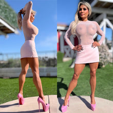 Connie's EXCLUSIVE "RICH 👄 PINK on PINK PERFECTION" Full STRETCH See Thru Mesh Dress Bodysuit with Stretch Skirt .. MADE in USA