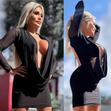 Connie's LIMITED "BLACK MESH 🥂🍾 RICH & DARING MINI" GIANT COWL Plunge, Double Fabric LINED, Not for the SHY