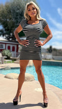 Connie's "SIMPLE SEXY STRETCH FIT MINI" Not Lined, Tight Stretch Fit, Ribbed BLACK & WHITE Striped