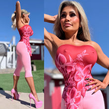 Connie's LIMITED ITEM!!! "ISLAND FLOWERS RED & PINK Top" Asymmetrical, Unlined with Tons of Stretch