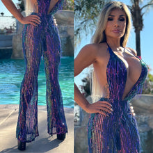 FINAL SALE Connie's "SHIMMERING IRIDESCENT AMETHYST Sequin CLUB Jumpsuit 🍸🍸🍸 EXTREME PLUNGE built in Bodysuit .. Strategically Semi sheer