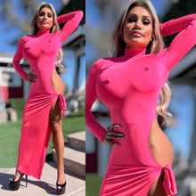 Connie's EXCLUSIVE!!!  "PINK Ferrari EVENING Mock Neck MAXI 🍸🍸🍸" High Hip Cut, Thigh Tie, Full stretch Fit, No Zippers