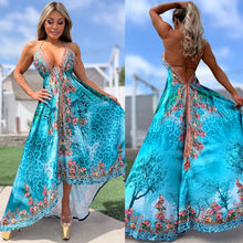Connie's ***LIMITED*** "ISLAND LEOPARD FLOWERS and GREAT OAK TREE BLOSSOMS" SILKY RHINESTONE 💎 ACCENT RAYON High Low Maxi, Eye Hook Opening Back and Chest, Cinchable tie front