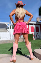 Connie's "PINK LEOPARD 🤠 WESTERN Mini" Cute Gold chest accent, Adjustable tie back, Stretch Fabric, Cute Ruffles