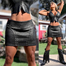 Connie's LIMITED EXCLUSIVE "X SUEDE STUDDED 🤠 WESTERN MINI SKIRT" Stretch BLACK X SUEDE STUDDED, Zip Back Closure