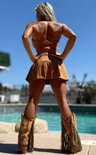 Connie's "RICH URBAN COWGIRL 🤠 TAN X SUEDE SET" ALL STRETCH STUNNING HALTER TOP and Pleated Skirt with Built in Booty Shorts 2 Pc SET