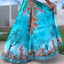 Connie's ***LIMITED*** "ISLAND LEOPARD FLOWERS and GREAT OAK TREE BLOSSOMS" SILKY RHINESTONE 💎 ACCENT RAYON High Low Maxi, Eye Hook Opening Back and Chest, Cinchable tie front