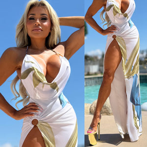 Connie's *LIMITED* "SEDUCTIVE WHITE ISLAND FOREST MESH Maxi" STRETCH MESH, Adjustable Back Straps, High Cut Thigh 🩷🩷🩷