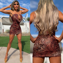 Connie's LIMITED EXCLUSIVE "LEOPARD and RIVETS Mesh Mini" Ruched Stretch Fabric, PeeP Chest, Tight Fit, Make it Short adjustable hem