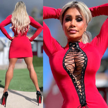 Connie's "OPEN LACE UP CHEST Mini" RED With Black Trim and adjustable Lace, FULL STRETCH FIT!!!