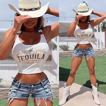 Connie's VINTAGE LOOK "TEQUILA, ALWAYS A GOOD IDEA" ADJUSTABLE SILVER BUCKLE Tank Top, WHITE Stretch Fit T-Shirt, Made in the USA