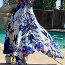 Connie's "English Garden White & Blue *Silk* High Low Maxi" RICH BoHo Style, With Hand Sewn Crystal Accents