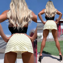 Connie's "TINY Yellow POLKA DOT Mini Skirt with Built in BOOTY shorts" TINY MINI SKIRT WITH BUILT IN BOOTY SHORTS, Made in USA