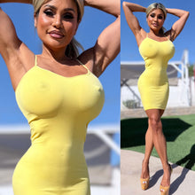 Connie's $32.95 SEAMLESS MINI EXCLUSIVE "SEMI SHEER YELLOW 🌞 EVERYDAY HEAD TURNER TANK MINI DRESS" Tight Fit Super Stretchy