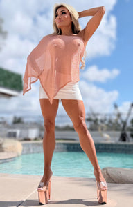 Connie's RICH & SOPHISTICATED🍸 "SEMI SHEER METALLIC ROSE GOLD Top🍸" One Shoulder Asymmetrical, Knit cape top, Made in USA!!!