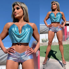 Connie's EXCLUSIVE!!! "H.A.F.  Booty Flash Shorts" Made in USA, IRIDESCENT BLUE LUST Rubberized Stretch Fit