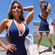 Connie's EXCLUSIVE & LIMITED "NAVY BLUE and WHITE CUTE SEDUCTIVE POLKA DOT Mini" SWING SKIRT Lower, Cute Stretch Lace Accent
