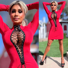 Connie's "OPEN LACE UP CHEST Mini" RED With Black Trim and adjustable Lace, FULL STRETCH FIT!!!
