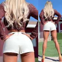 Connie's RICH 🫰 "FANCY PANTS BOOTY FLASH SHORTS" WHITE Slight Stretch fabric, With Zipper, Made in USA