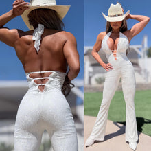 Connie's LIMITED EXCLUSIVE "RICH PURE WHITE LACE JUMPSUIT" WHITE Stretch Lace, Adjustable Length Halter Tie, Adjustable Back and Chest also