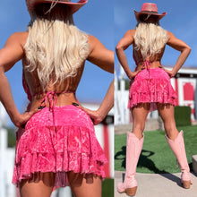 Connie's "PINK LEOPARD 🤠 WESTERN Mini" Cute Gold chest accent, Adjustable tie back, Stretch Fabric, Cute Ruffles