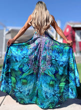 Connie's ***LIMITED*** "TROPICAL ATLANTIS 🌊🌴 🌊" SILKY RHINESTONE 💎 ACCENT RAYON High Low Maxi, Eye Hook Opening Back and Chest, Cinchable tie front